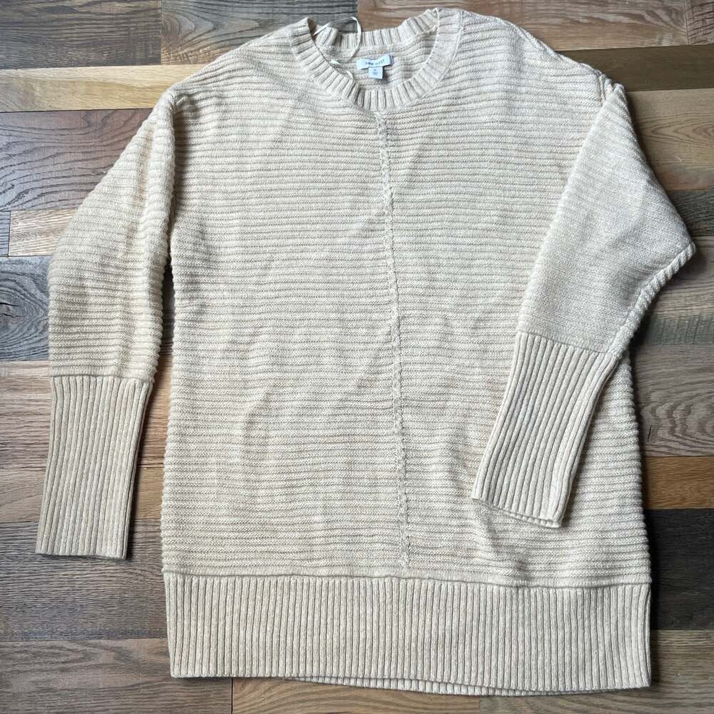 Nine West Women's XL Cream Gold Metallic Shimmer Ribbed Knit Pullover Sweater